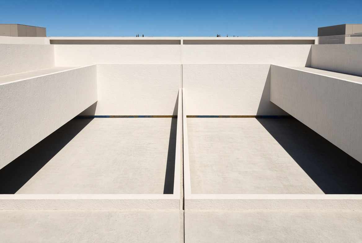 Two adjacent architectural courts representing app and website scope